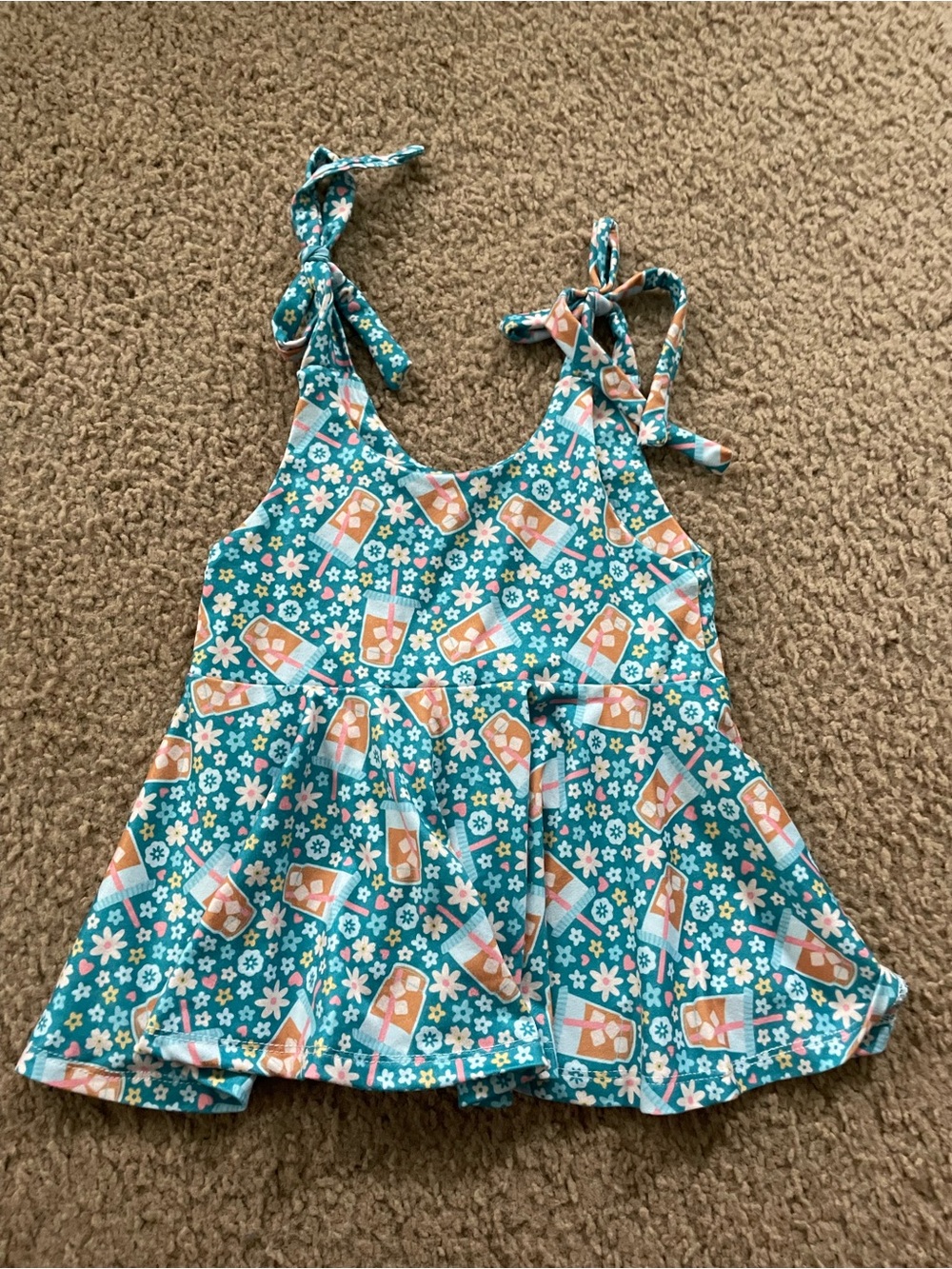 Girls' Teal Floral Pop-Print Tie-Strap Tank Top